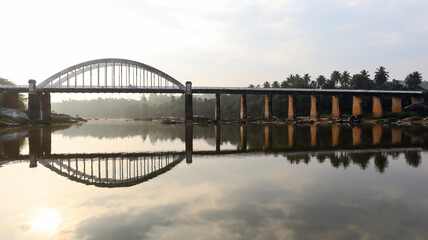 View and Reflection of Sri Jayachama Rajendra Bridge, Tirthahalli, Shimoga, Karnataka, India