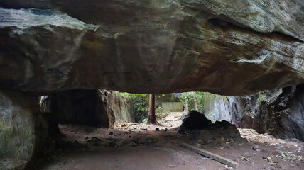 Ancient drawing on side of stone, Yana Caves, Uttara Kannada, Karnataka, India