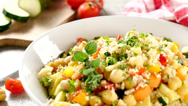 mixed salad, tabbouleh with vegetables