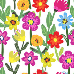 Seamless pattern with flowers on white background.