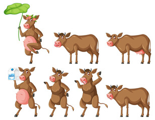 Set of different milk cows in cartoon style