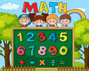 Number 0 to 9 with math symbols