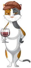 A cat standing and drinking wine on white background