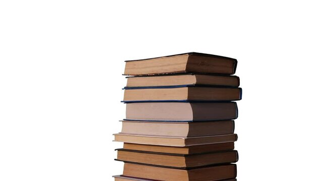 Bale, a pile of books growing on a white background. Teaching and learning science concept.