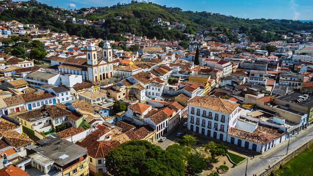 View of the historic city center of S&atilde;o Jo&atilde;o del Rei, Minas Gerais, Brazil 