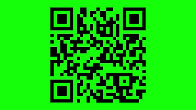 Sequence of QR codes on a green background. Green screen. The QR codes encoded examples of the multiplication table, mathematics.