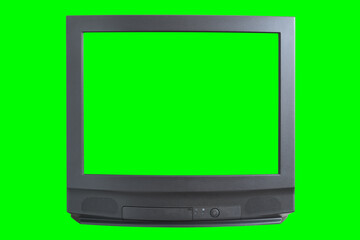 The old TV on the isolated. Old green screen TV for adding new images to the screen. 