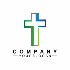 Church logo.Illustration of modern, clean church cross sign for a modern church sign.Icon of christian cross. Sign of catholic, religious and orthodox faith.
