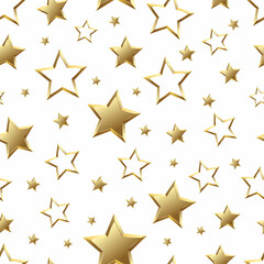 Glossy gold star seamless background on white background