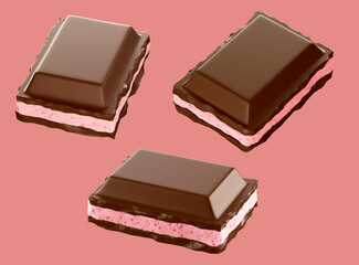 chocolate with strawberry filling. isolated on background. 3d illustration