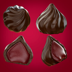 chocolate with filling. 3d illustration. Isolated on background