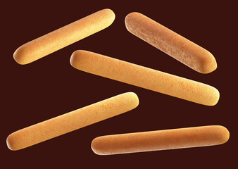 Stick cracker with chocolate cream. 3d illustration. Isolated on background.