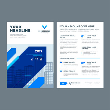 Blue brochure annual report flyer design template, vector abstract flat background with logo design.
