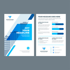 Blue brochure annual report flyer design template, vector abstract flat background with logo design.