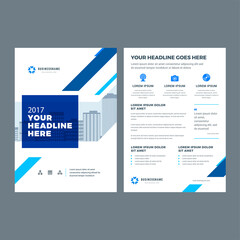 Blue brochure annual report flyer design template, vector abstract flat background with logo design.