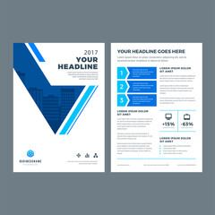 Blue brochure annual report flyer design template, vector abstract flat background with logo design.