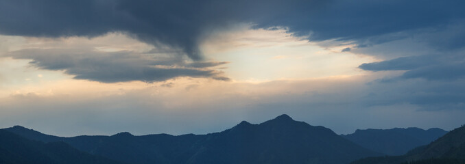 Sunset sky clouds, panoramic view