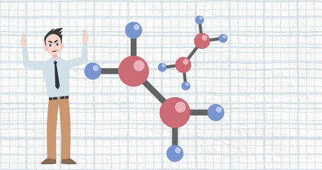 Image of man talking over chemical structures icons