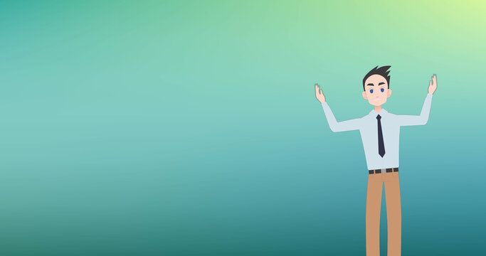 Image of man talking over notebook icons - Powered by Adobe