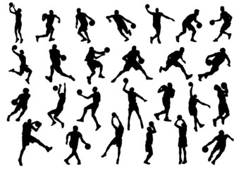 set of silhouettes of basketball players