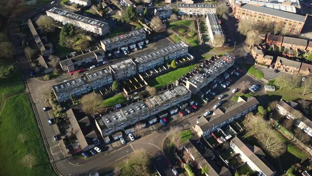 Aerial view of generic council housing estate in Birmingham UK