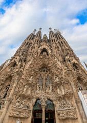 Sagrada Familia, a large Roman Catholic church in Barcelona, Spain, designed by Catalan architect...
