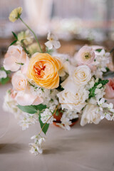 stylish composition on the outdoor wedding table
