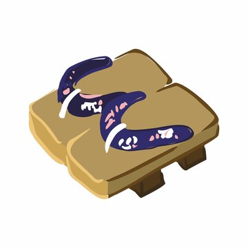 Traditional Japanese wooden women's sandals. The symbol of an oriental accessory. An element of a geisha costume. Cute cartoon vector illustration