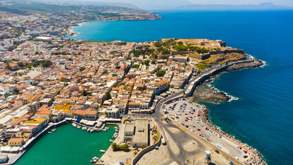 Fototapeta na wymiar Rethymno old port with bars and restaurants, Crete, Greece