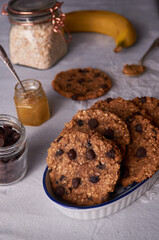 homemade oatmeal and banana cookies with chocolate chips