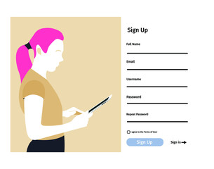 Account login and password form page on screen. Login page. sign up web forms with the detailed description. Pop up with buttons and inputs. UI, UX web elements. Vector stock illustration.