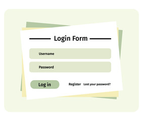 Account login and password form page on screen. Login page. sign up web forms with the detailed description. Pop up with buttons and inputs. UI, UX web elements. Vector stock illustration.