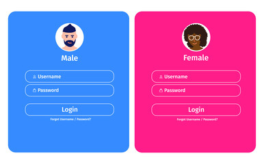 Account login and password form page on screen. Login page. sign up web forms with the detailed description. Pop up with buttons and inputs. UI, UX web elements. Vector stock illustration.