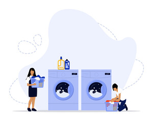 Laundry Services Vector Illustration Concept Showing Laundry Service Industry Activity, Suitable for landing page, ui, web, App intro card, editorial, flyer, and banner.