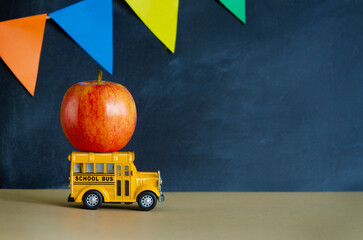 Teacher Appreciation Week school banner. Black schoolboard with colorful garland, red apple on...