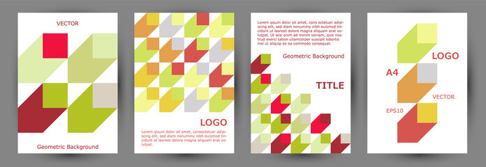 Business brochure front page mokup collection geometric design. Swiss style trendy folder template