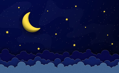 Obraz na płótnie Canvas Moon and stars on the night sky background.