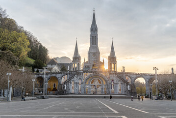 Fototapeta na wymiar Sanctuary of Our Lady of Lourdes, France in spring 2022.