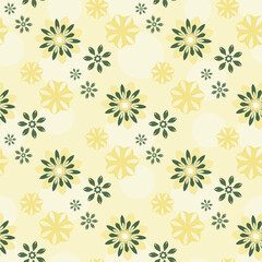Structured pattern with fantasy flowers, a combination of dark grayish green and soft yellow. Seamless vector editable pattern