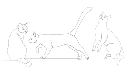 cats drawing in one continuous line, isolated vector