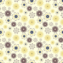 Structured floral pattern, a combination of dark greyish red and soft yellow. Seamless editable vector pattern