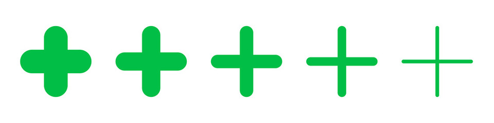 Obraz premium Plus green sign set thin to bold. Medicine vector eps icons. Medical symbol collection on white background. Various pharmacy isolated rounded crosses