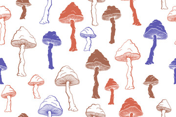 Amanita choky inedible mushrooms seamless pattern vector illustration.