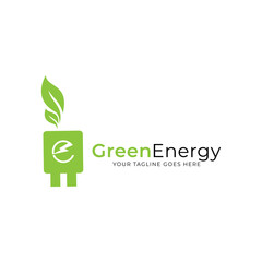 Renewable green energy logo template design. Electric charge leaf icon. Sustainable eco power company symbol. Vector illustration.