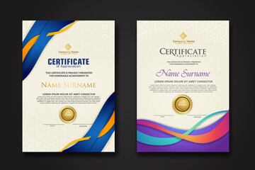 Two set certificate template with dynamic and futuristic wave modern background