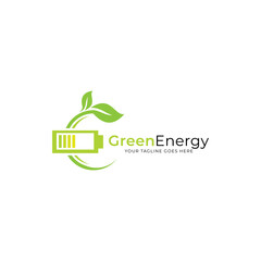 Renewable green energy logo template design. Electric charge leaf icon. Sustainable eco power company symbol. Vector illustration.