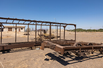 Abandoned Hejaz train wrecks from the Ottoman era in the Saudi Arabian desert near Medina