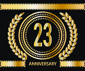 23 years anniversary celebration logotype. Vector and illustration in gold and black background