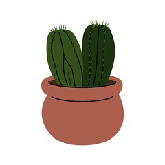 Succulent in the decorative flowerpot. Design interior by home plants. Botanical minimalism. Cartoon style. Cute plant in little pot for home or office garden. Hand drawn vector illustration.