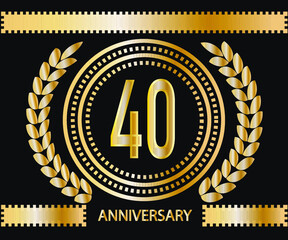 40 years anniversary celebration logotype. Vector and illustration in gold and black background